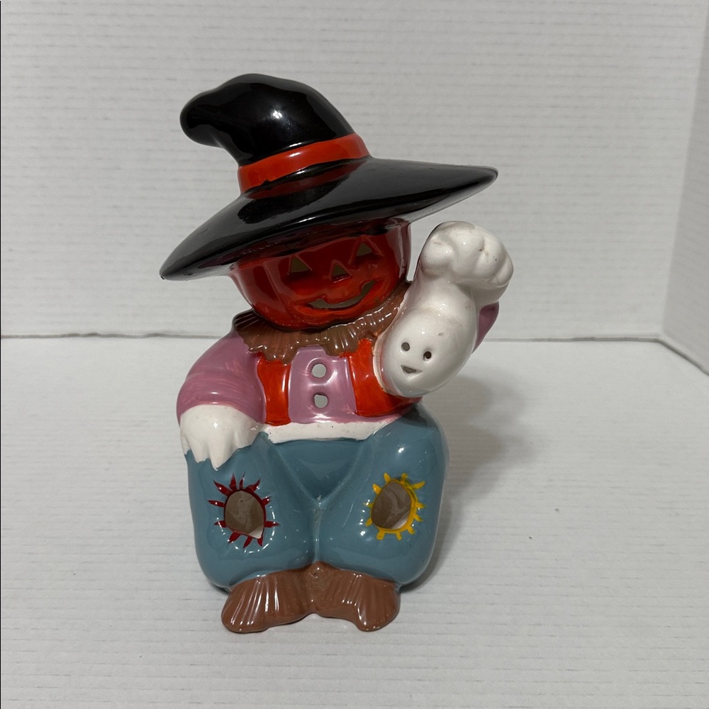 Vintage Garden Ridge Pottery Halloween Pumpkin Scarecrow Figurine Made in Taiwan